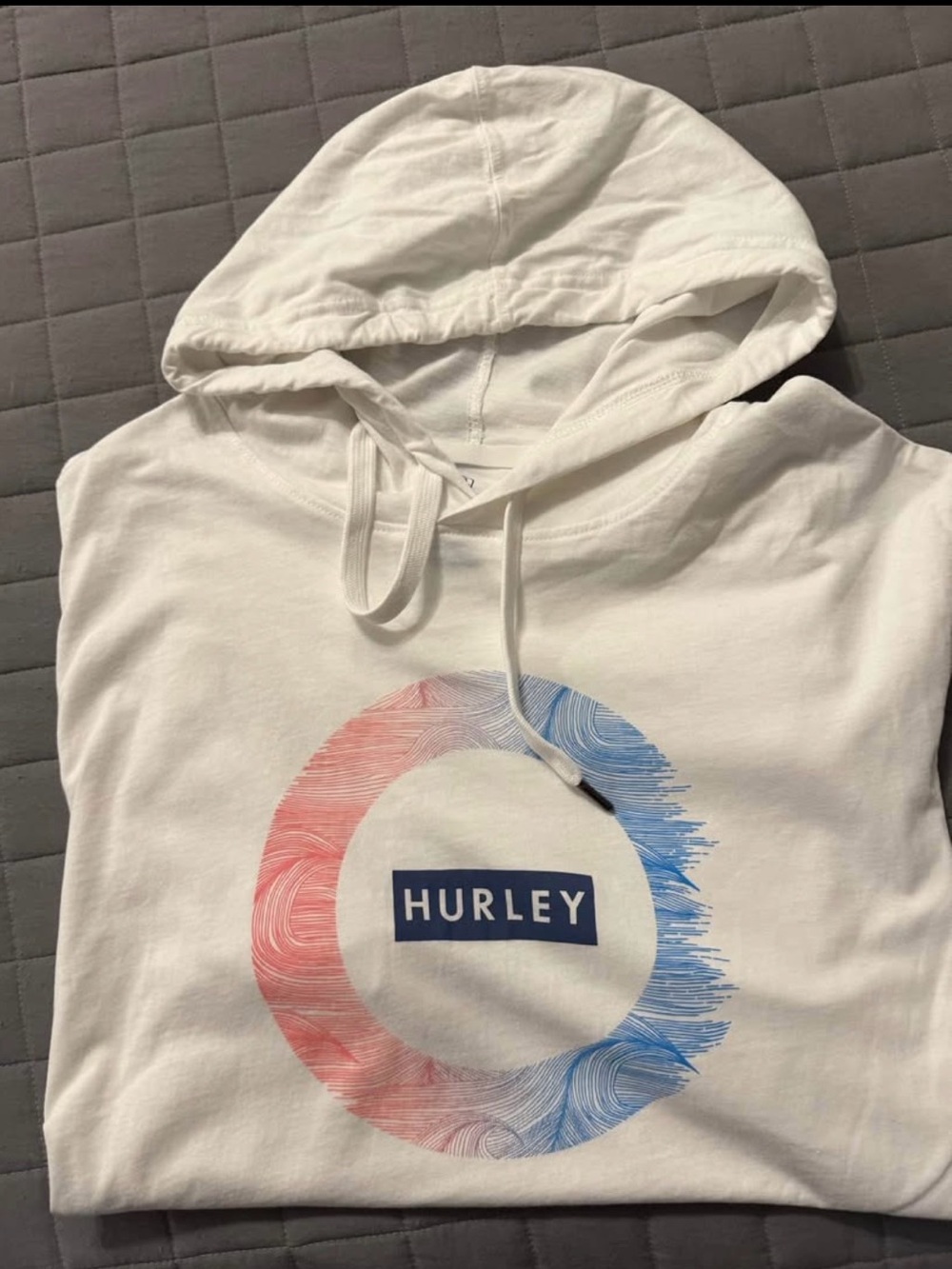 Hurley White Hoodie with Red & Blue Graphic Size L